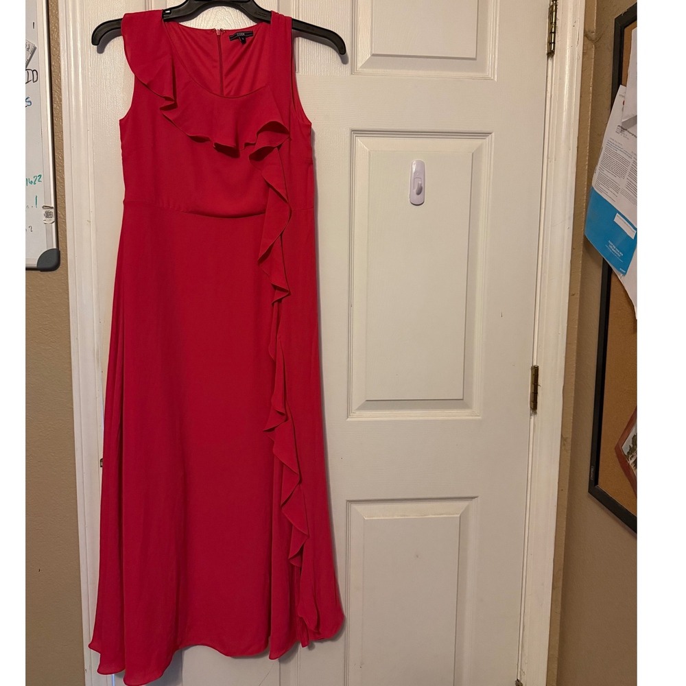 CODE Pink Ruffle Sleeveless Midi Cocktail Wedding Guest Dress Size 14
